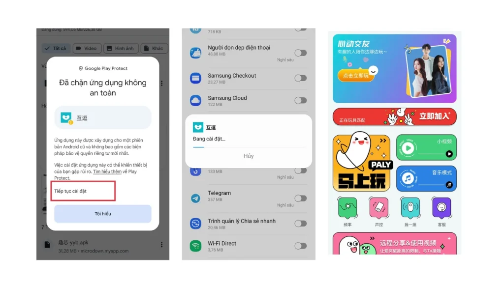 Ấn tiếp tục cài đặt rồi tải về