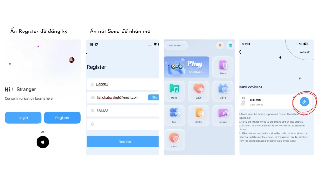 Bước 3 cách kết nối với máy rung